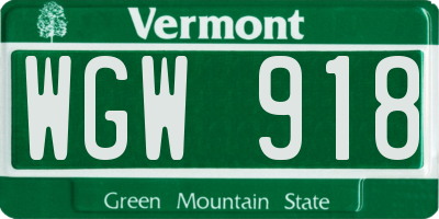 VT license plate WGW918