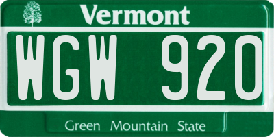 VT license plate WGW920