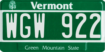 VT license plate WGW922