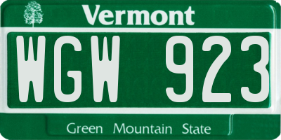 VT license plate WGW923