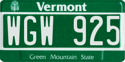 VT license plate WGW925