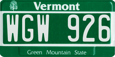 VT license plate WGW926