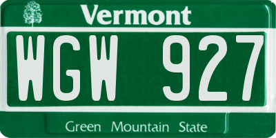 VT license plate WGW927