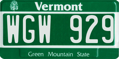 VT license plate WGW929