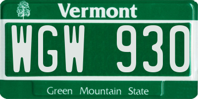 VT license plate WGW930