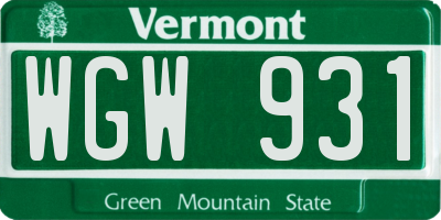 VT license plate WGW931