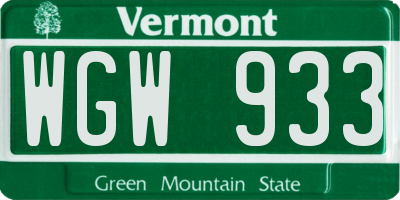 VT license plate WGW933
