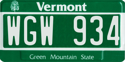 VT license plate WGW934