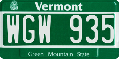 VT license plate WGW935