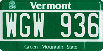 VT license plate WGW936