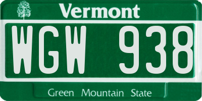 VT license plate WGW938