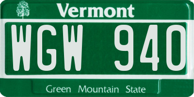VT license plate WGW940
