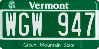 VT license plate WGW947
