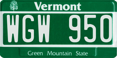 VT license plate WGW950
