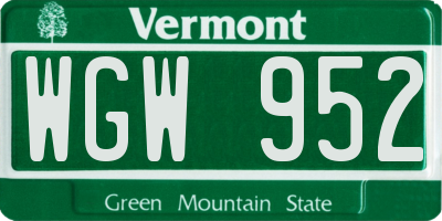 VT license plate WGW952
