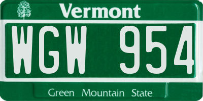 VT license plate WGW954