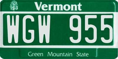 VT license plate WGW955