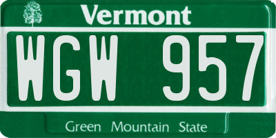VT license plate WGW957