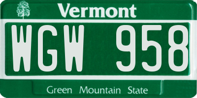 VT license plate WGW958