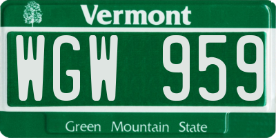 VT license plate WGW959