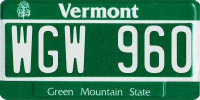 VT license plate WGW960