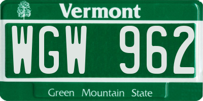 VT license plate WGW962