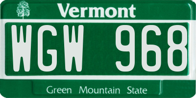 VT license plate WGW968