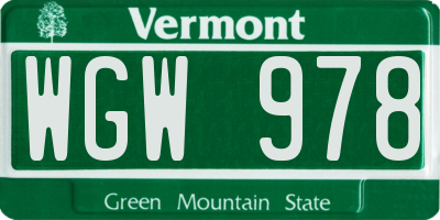 VT license plate WGW978