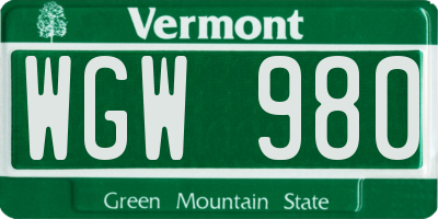 VT license plate WGW980