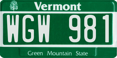 VT license plate WGW981