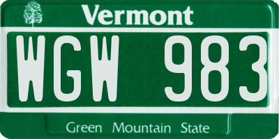 VT license plate WGW983
