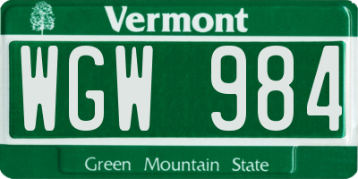 VT license plate WGW984
