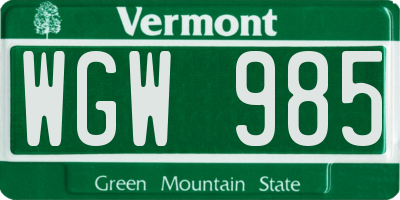 VT license plate WGW985