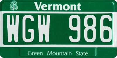 VT license plate WGW986