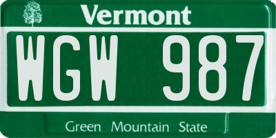 VT license plate WGW987