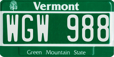 VT license plate WGW988