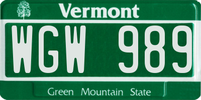 VT license plate WGW989