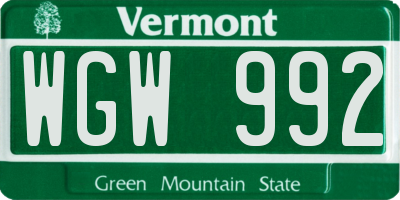 VT license plate WGW992