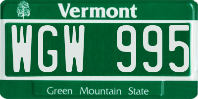 VT license plate WGW995