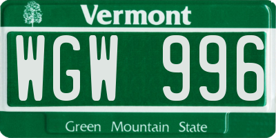 VT license plate WGW996