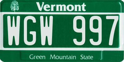 VT license plate WGW997