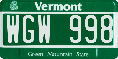VT license plate WGW998
