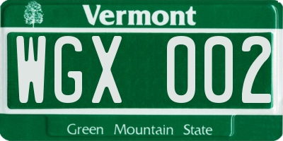 VT license plate WGX002