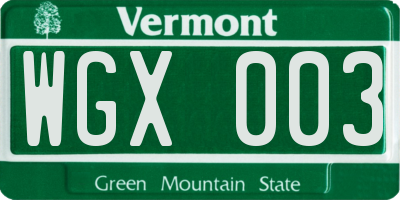 VT license plate WGX003