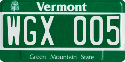 VT license plate WGX005