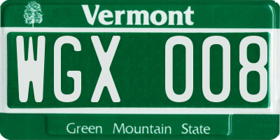 VT license plate WGX008