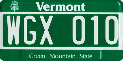 VT license plate WGX010