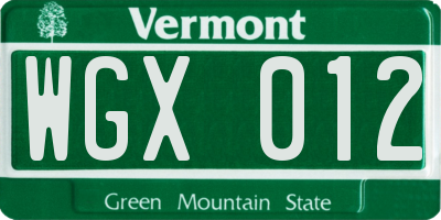 VT license plate WGX012