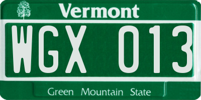 VT license plate WGX013