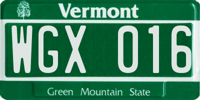 VT license plate WGX016